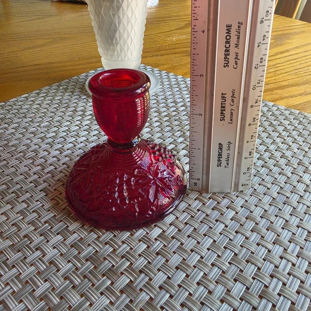 Vintage Imperial Glass Ruby Red Grape Vine Candlestick Candle Holder Decor
